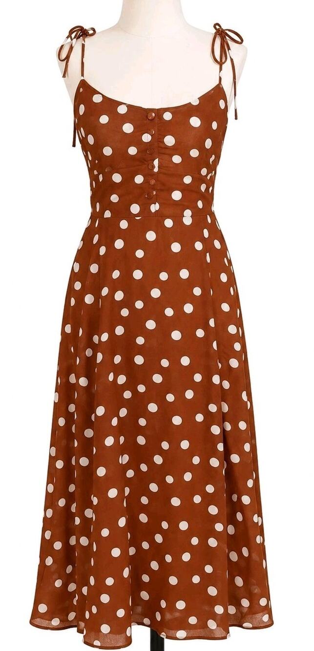 Abercrombie Rust White Polka Dot Tie Strap Slip Midi Dress Large
